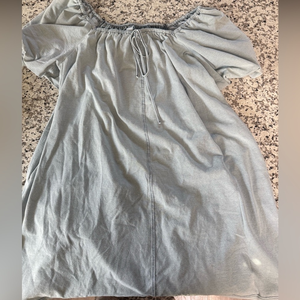 Soft Jean color mini dress with puff sleeves